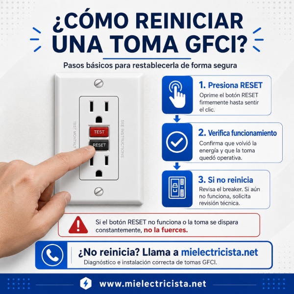 Cómo reiniciar una toma GFCI con botón RESET de forma segura